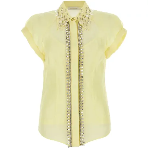 Pastellgelbes Leinenmischung Matchmaker Hemd,Gelbe Bluse mit Kristallen und französischem Kragen - Zimmermann - Modalova