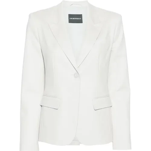Grey Cotton Blend Jacket Peak Lapels , female, Sizes: 2XL, XL - Emporio Armani - Modalova