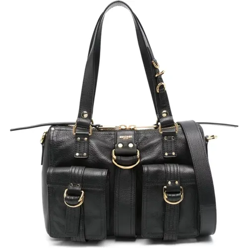 Körniges Schwarzes Leder Schultertasche - Moschino - Modalova