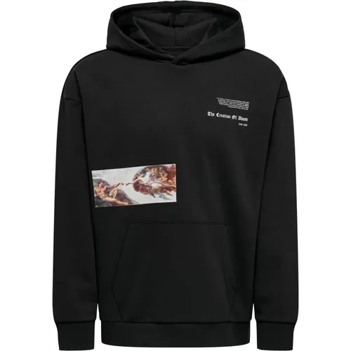 Künstlerischer Michelangelo Print Hoodie , Herren, Größe: L - Only & Sons - Modalova