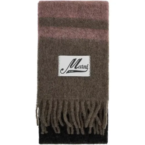 Striped Mohair Scarf with Fringes , unisex, Sizes: ONE SIZE - Marni - Modalova