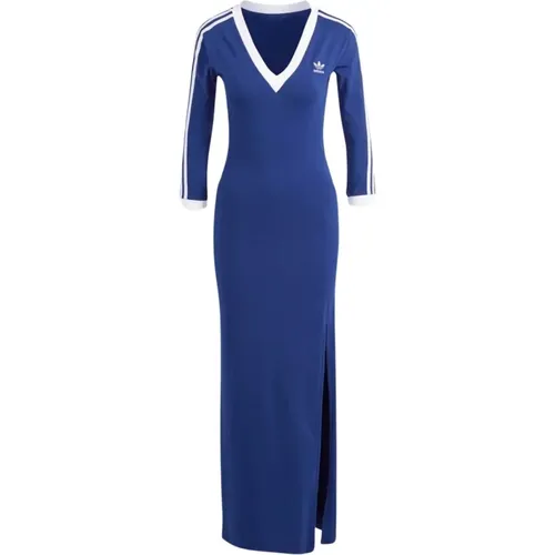 Blau-weißes Damenkleid mit dreistreifigem V-Ausschnitt , Damen, Größe: XS - adidas Originals - Modalova
