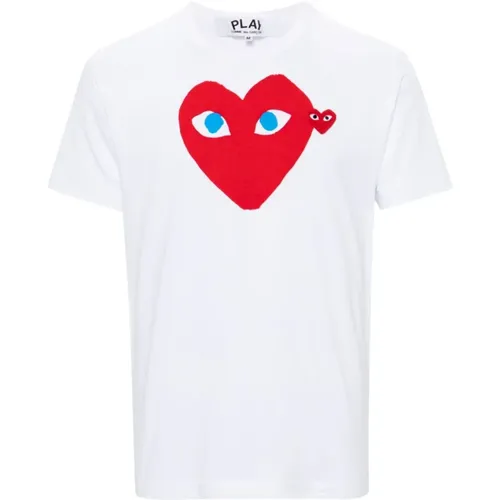 Herzdruck Rundhals T-shirt , Damen, Größe: S - Comme des Garçons - Modalova