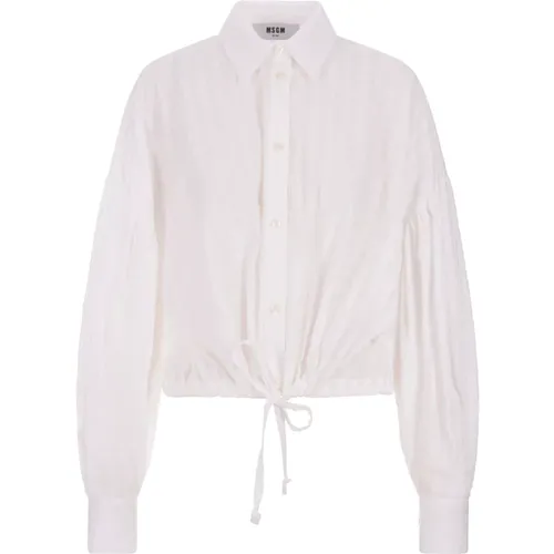 Weiße Geprägte Popeline Crop Bluse , Damen, Größe: S - Msgm - Modalova