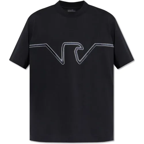 T-Shirt mit gesticktem Logo , Herren, Größe: M - Emporio Armani - Modalova