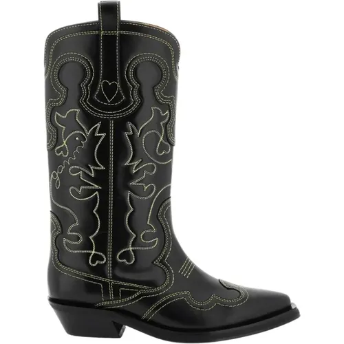 Mid Shaft Embroidered Western Boots , female, Sizes: 3 UK, 7 UK, 2 UK, 8 UK, 5 UK, 4 UK, 6 UK - Ganni - Modalova