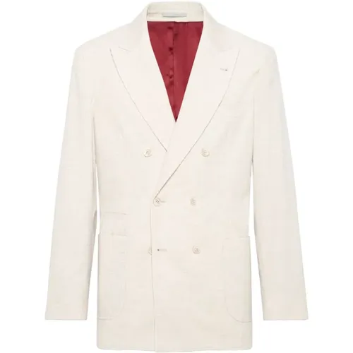 Double-Breasted Ribbed Jacket , male, Sizes: L, S, M - BRUNELLO CUCINELLI - Modalova