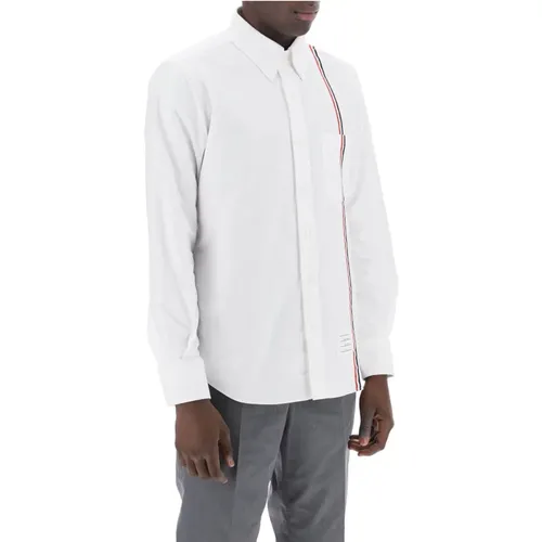 Button-Down Shirt with Tricolor Band , male, Sizes: L, XL - Thom Browne - Modalova