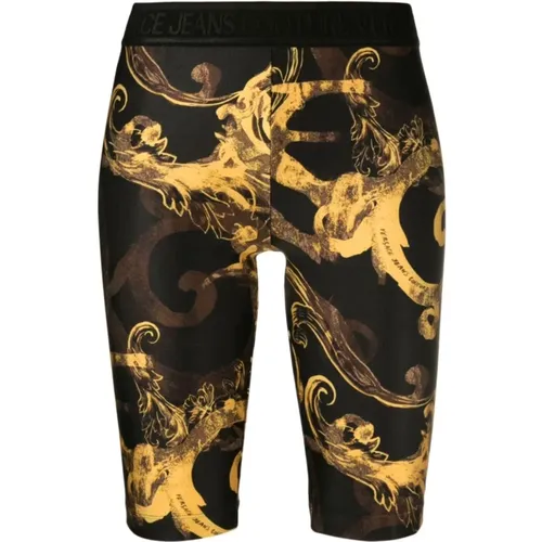 Schwarze Watercolor Baroque Shorts , Damen, Größe: XS - Versace Jeans Couture - Modalova