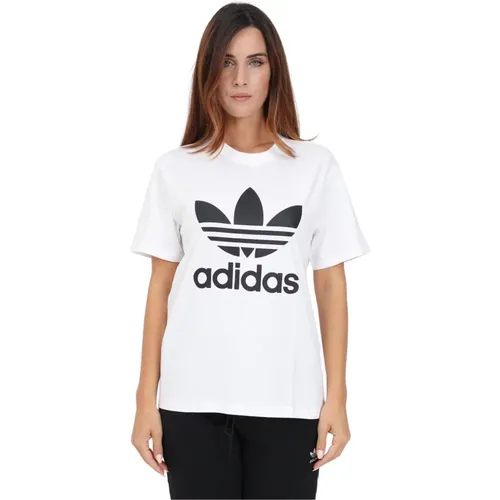 Weißes Logo Trifoglio T-Shirt , Damen, Größe: M - adidas Originals - Modalova