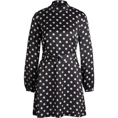 Satin Kleid mit Polka-Dot Muster und Gürtel , Damen, Größe: L - Hugo Boss - Modalova