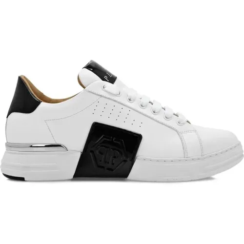 Weiß Schwarze Leder Sneakers Logo Patch , Herren, Größe: 41 EU - Philipp Plein - Modalova