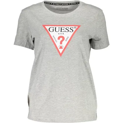 Graues Baumwoll-T-Shirt mit Fettem Druck , Damen, Größe: M - Guess - Modalova