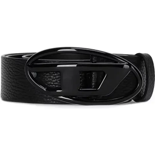 Hammered Leather Belt with Logo Buckle , male, Sizes: 80 CM, 85 CM - Diesel - Modalova