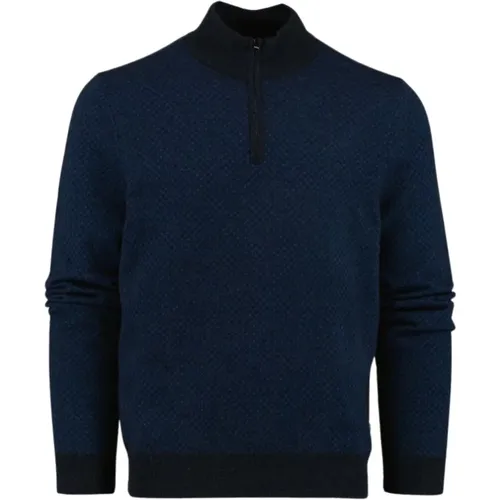 Blauer Woll-Halbzip-Pullover , Herren, Größe: XL - Hugo Boss - Modalova