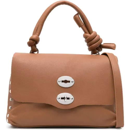 Beige Calf Leather Bag with Stud Embellishment , female, Sizes: ONE SIZE - Zanellato - Modalova