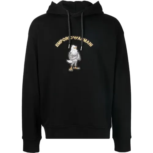 Hoodie with Maxi Eagle Cartoon Patch - Manga Capsule Collection , male, Sizes: M - Emporio Armani - Modalova