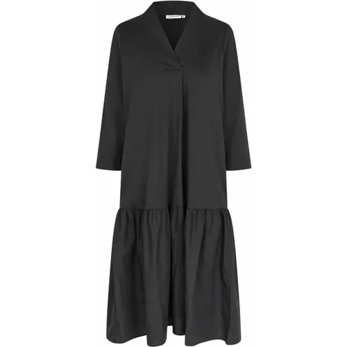 Schwarzes Hemdkleid mit Volantsaum , Damen, Größe: XL - Masai - Modalova