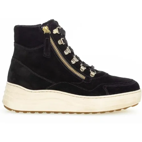 Schwarze Wildleder High Top Sneakers , Damen, Größe: 39 EU - Gabor - Modalova