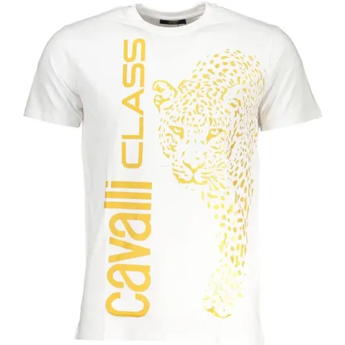 Weiße Baumwoll-Logo-T-Shirt Kurze Ärmel , Herren, Größe: L - Cavalli Class - Modalova