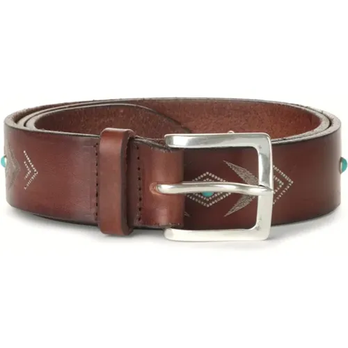 Leather Belt with Turquoise Detail , male, Sizes: 90 CM - Orciani - Modalova