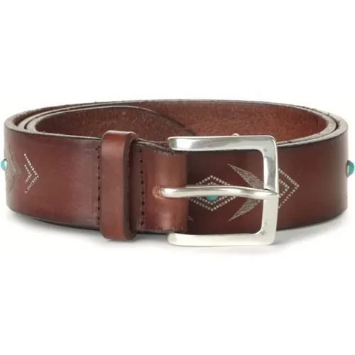 Leather Belt with Turquoise Detail , male, Sizes: 90 CM, 95 CM, 105 CM, 100 CM - Orciani - Modalova