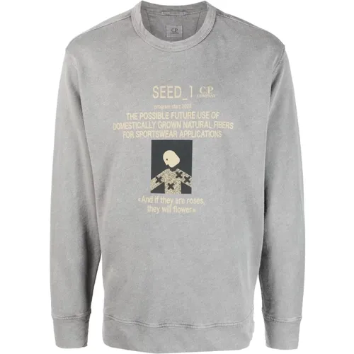 Grey Crew Neck Sweatshirt with Seed_1 Graphic , male, Sizes: L, XL, M, 2XL - C.P. Company - Modalova