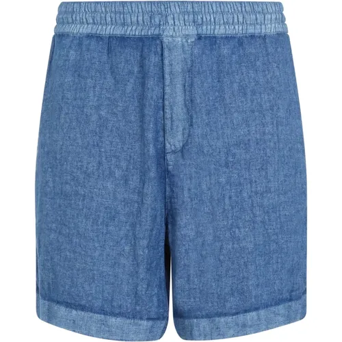 Blaue Leinen-Shorts mit Kordelzug , Herren, Größe: M - Burberry - Modalova