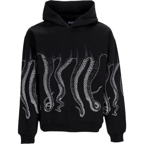 Schwarzer Hoodie mit Tentakeldruck , Herren, Größe: XS - Octopus - Modalova