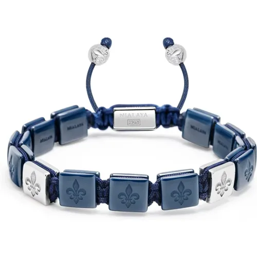 Mens Ceramic Flatbead Bracelet in Blue and Sterling Silver , Herren, Größe: M - Nialaya - Modalova