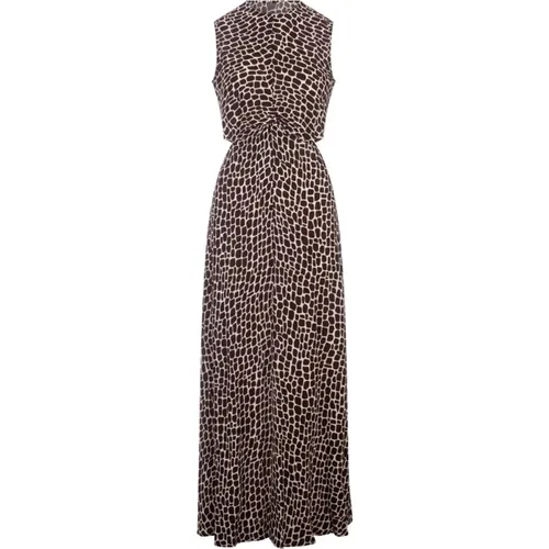 Brown Sleeveless Long Dress with Giraffe Print , female, Sizes: XS, 2XS, S - Msgm - Modalova