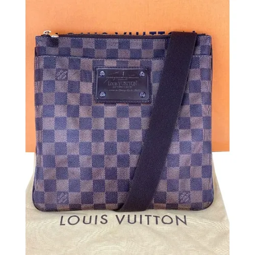 Pre-owned Damier Ebene Brooklyn Pochette Plate Messenger Crossbody Bag , female, Sizes: ONE SIZE - Louis Vuitton Vintage - Modalova
