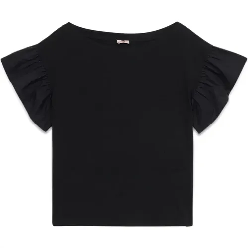 T-Shirt mit kurzen Flügelärmeln , Damen, Größe: XL - Oltre - Modalova