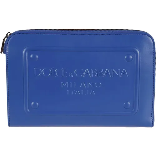 Blaue Leder Herren Kulturtasche - Dolce & Gabbana - Modalova