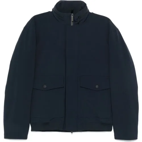 Navy Textured Jacket , male, Sizes: L, M, XL, S, 2XL - Woolrich - Modalova