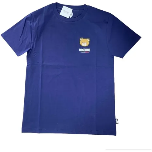 Blaues Bären Kurzarm T-Shirt - Moschino - Modalova