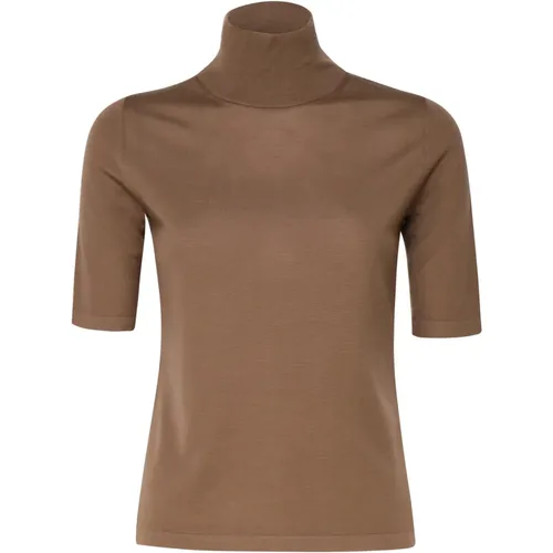 Camel Turtleneck Sweater Short Sleeves , female, Sizes: L - Max Mara - Modalova