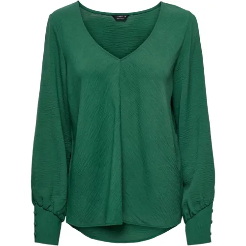 Grüne Bluse mit V-Ausschnitt und langen Ärmeln , Damen, Größe: XS - Only - Modalova