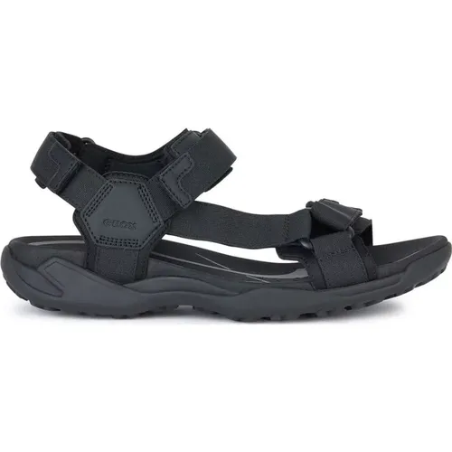 Schwarze flache Sandalen für Männer , Herren, Größe: 42 EU - Geox - Modalova