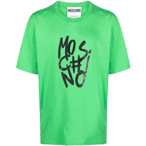 Grünes Logo-Print T-Shirt , Herren, Größe: XS - Moschino - Modalova