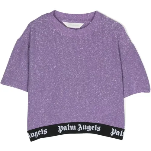 Lila Viskose Jersey T-Shirt mit Lurex Details - Palm Angels - Modalova