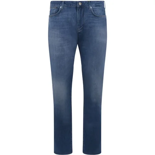 Denim Jeans mit Leder-Logoschild , Herren, Größe: W32 - Emporio Armani - Modalova