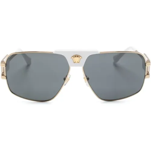 Goldene Sonnenbrille mit Original-Etui , Herren, Größe: 63 MM - Versace - Modalova
