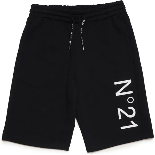 Fleece-Shorts mit Logo,Schwarze Baumwoll-Logo-Print-Shorts - N21 - Modalova