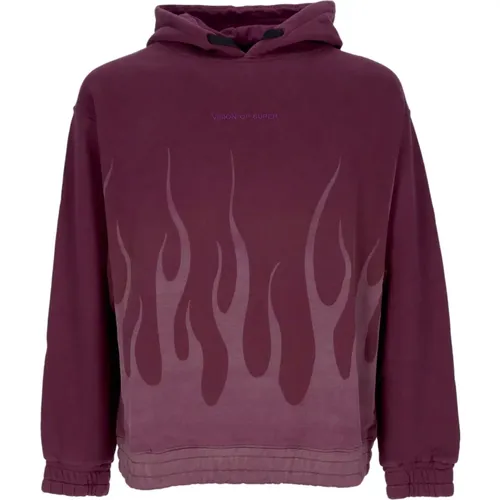 Flames Hoodie Grape Wine Men's , male, Sizes: S, L, M, XS, XL - Vision OF Super - Modalova