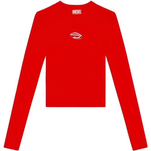 Roter Rippstrick-Top mit Logo-Plakette , Damen, Größe: S - Diesel - Modalova