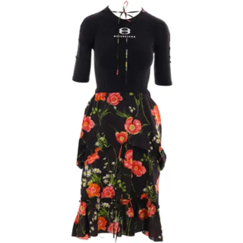 Technical Jersey Dress with Poppy Print , female, Sizes: XS - Balenciaga - Modalova