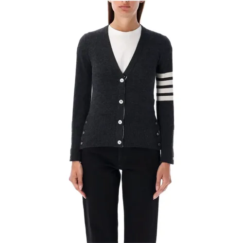 Dark Grey Cashmere V-Neck Cardigan , female, Sizes: XS - Thom Browne - Modalova