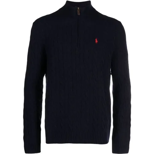 Gerippter Halb-Reißverschluss Strickpullover , Herren, Größe: M - Ralph Lauren - Modalova