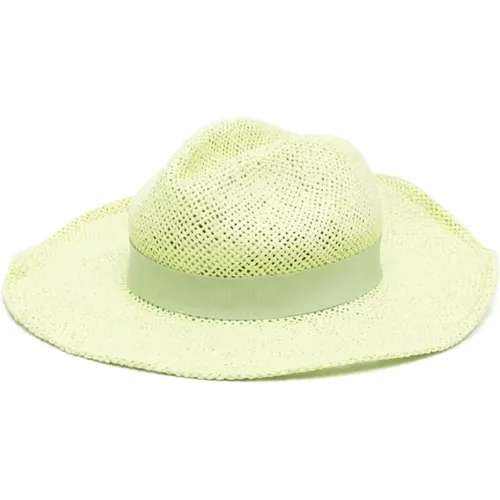 Grüne Raffia-Gewebte Hüte mit Gold-Logo , Damen, Größe: 57 CM - Emporio Armani - Modalova